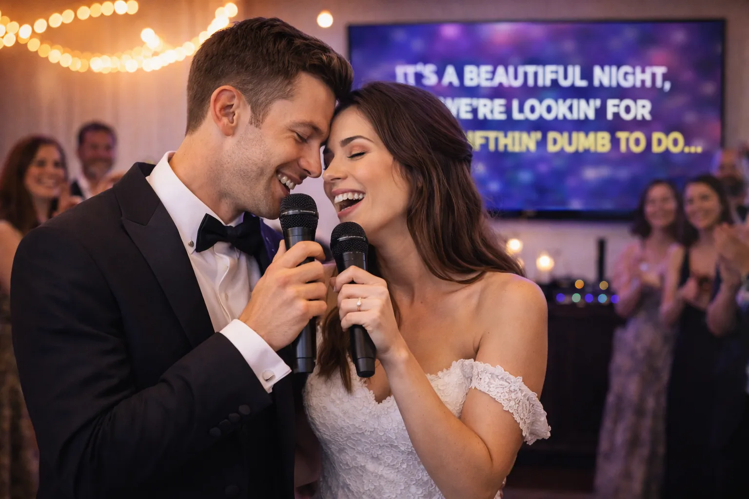 Karaoke and audio setup at a wedding reception